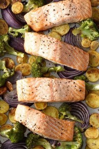 Roasted Salmon with Crispy Potatoes and Broccoli